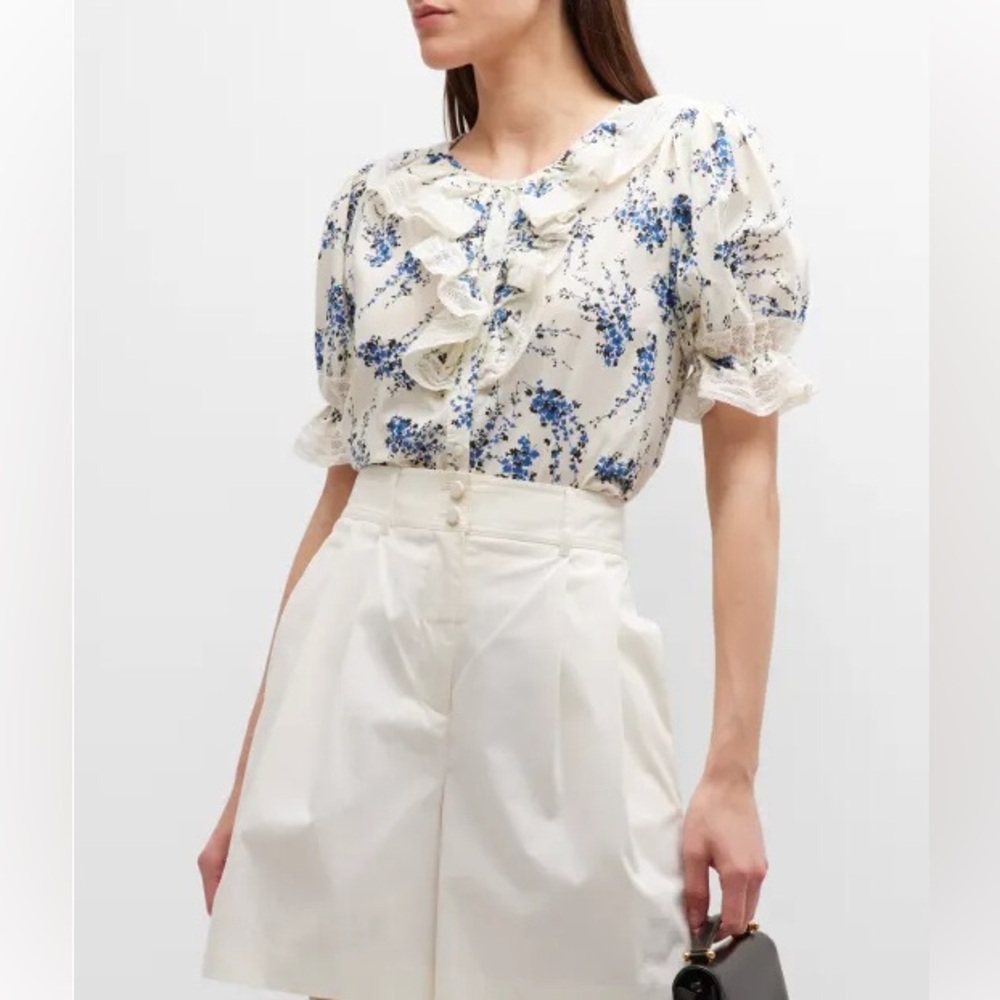 THE GREAT. Bishop Blue on White Floral Blouse - Picture 8 of 14